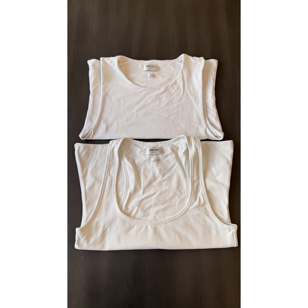 Aritzia Tank Top Lot Womens Large White Contour Scoop Neck Racerback 2 Pack
